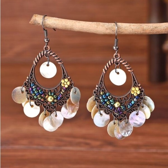 Boho Beaded Tassel Disc Drop Pierced Earrings ER17 - Picture 1 of 3